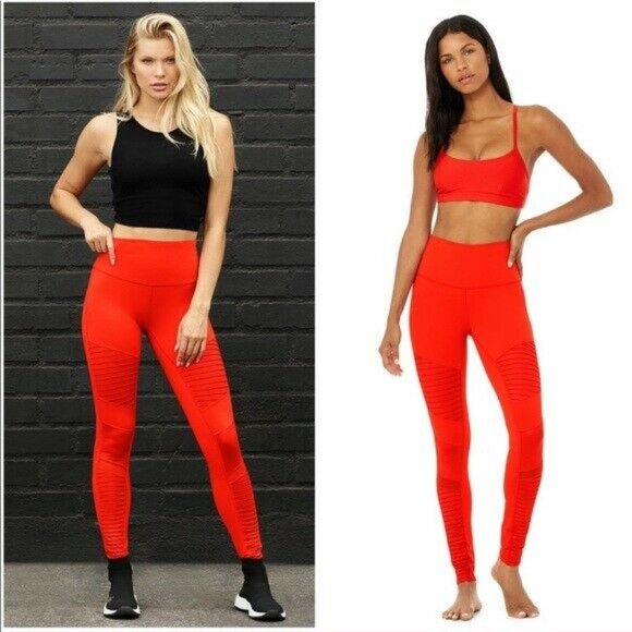 ALO Yoga Pants - Alo Airbrush Moto High Rise Leggings  red sz M